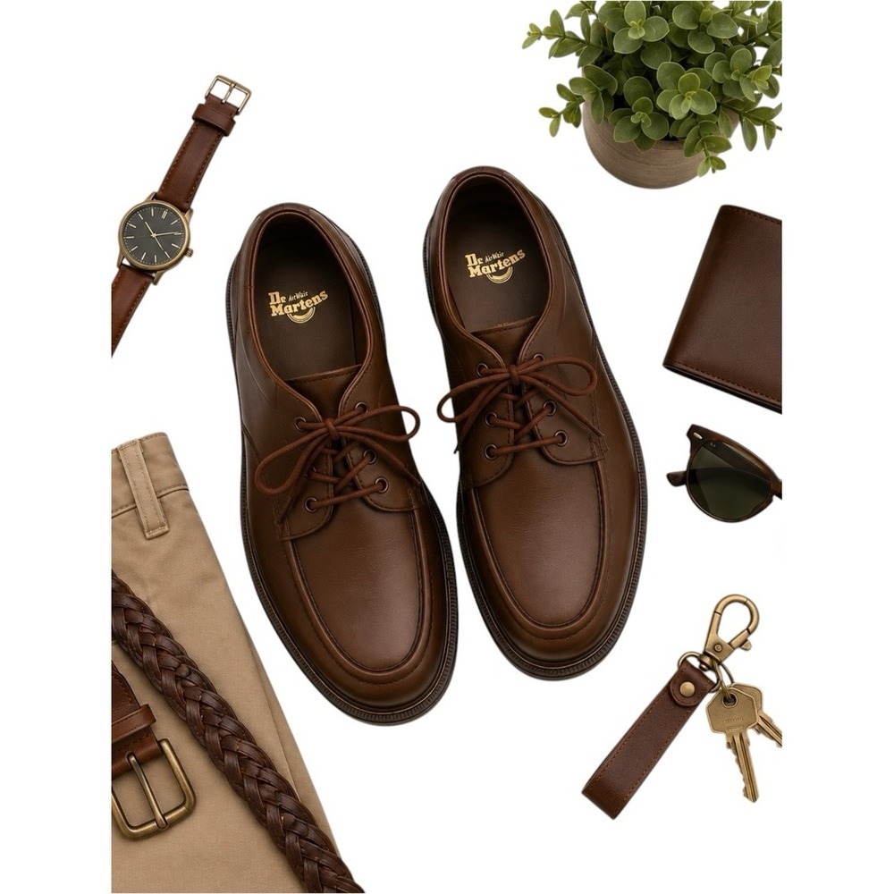 Dr Martens Brown Leather Moc Toe Oxford Shoes Men's 11 Lace Up AirWair Classic - Picture 2 of 14